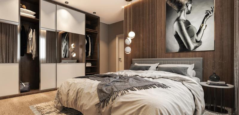 Sypialnia zintegrowana z garderobą lub łazienką - inspiracje i propozycje nowoczesnego wystroju.